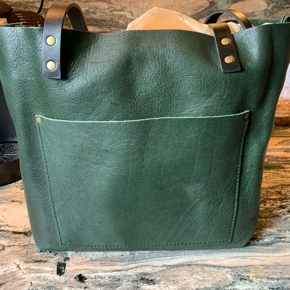Portland Leather Goods Large Forest Green tote with black handles